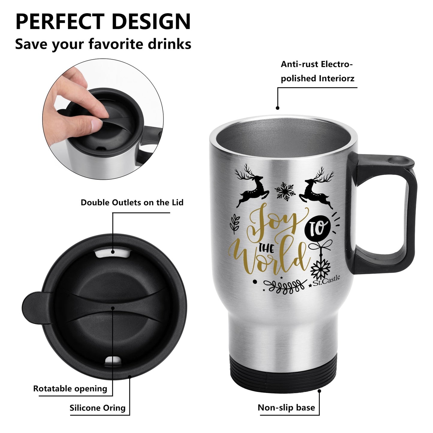 Stainless Steel Travel Coffee Mug (14 oz)