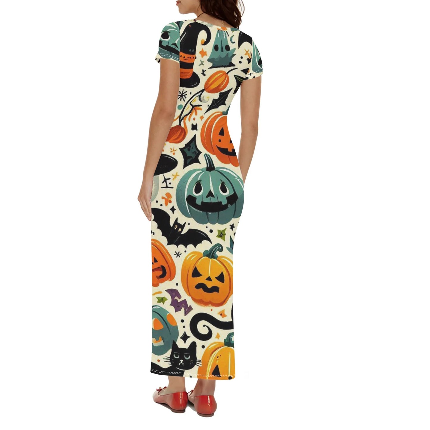 Womens Short Sleeve Dress Casual All Over Print Tshirt Long Dresses