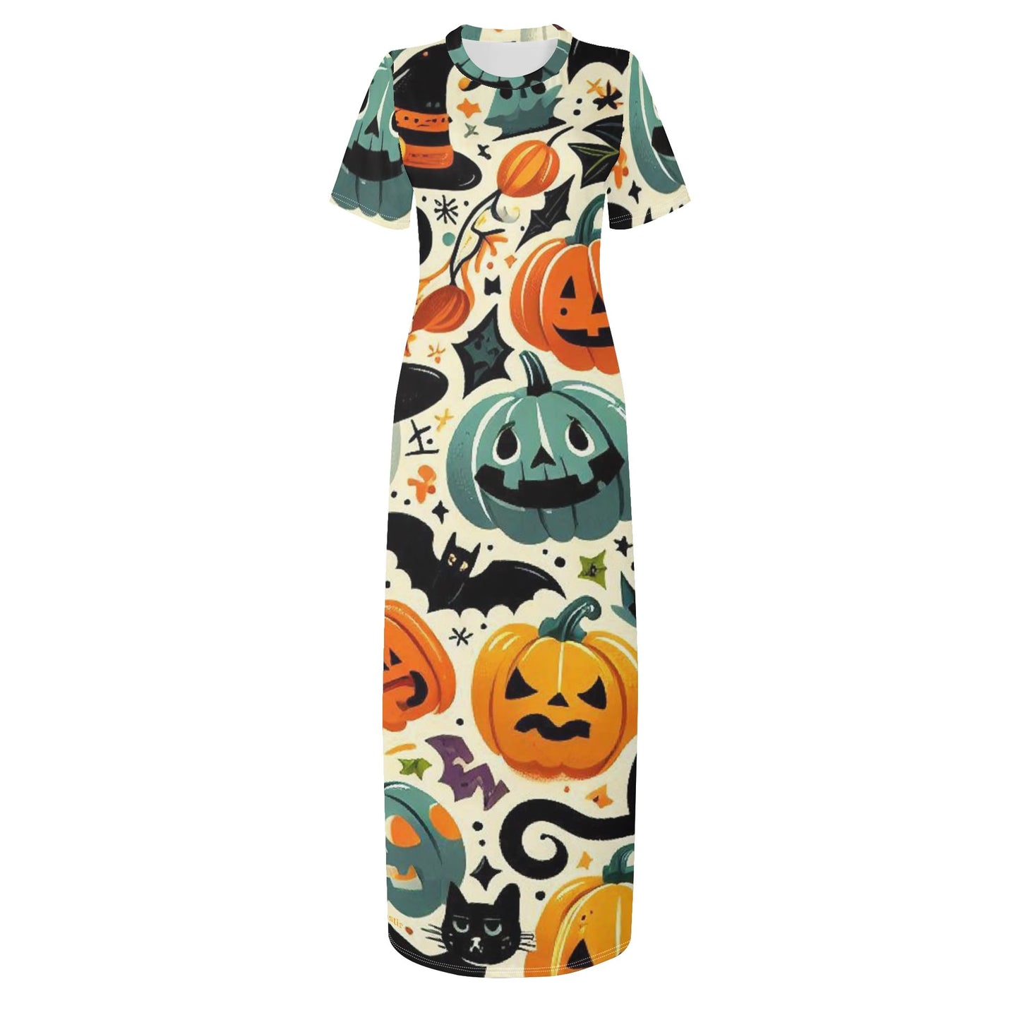 Womens Short Sleeve Dress Casual All Over Print Tshirt Long Dresses