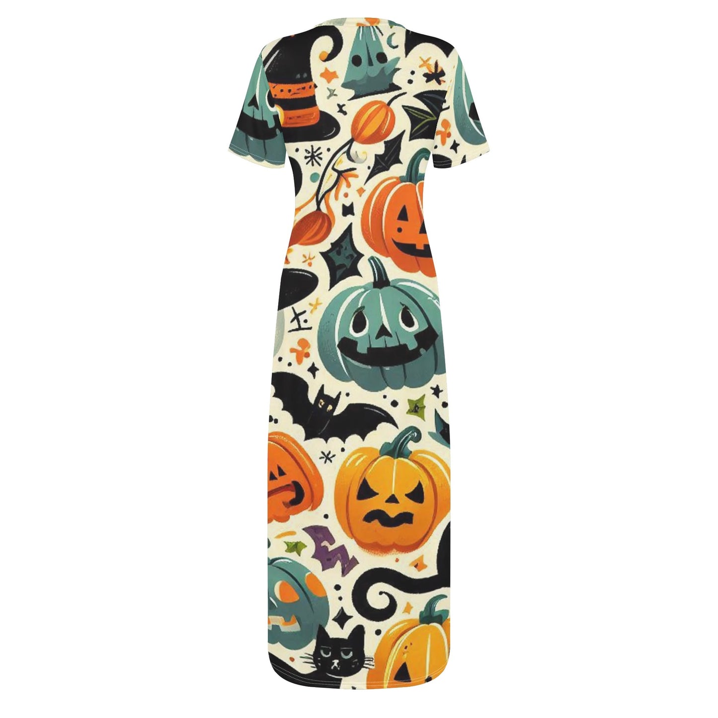 Womens Short Sleeve Dress Casual All Over Print Tshirt Long Dresses