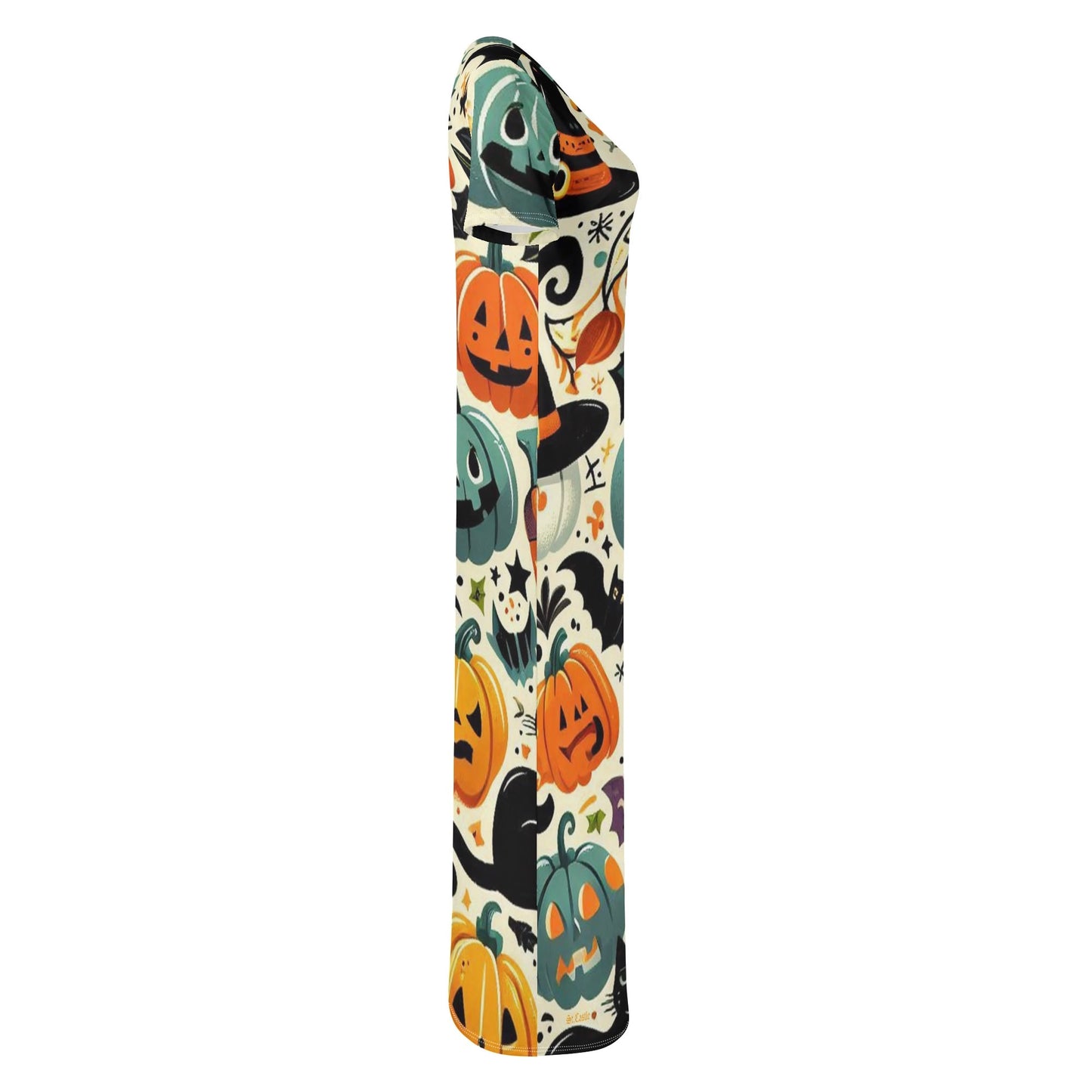 Womens Short Sleeve Dress Casual All Over Print Tshirt Long Dresses