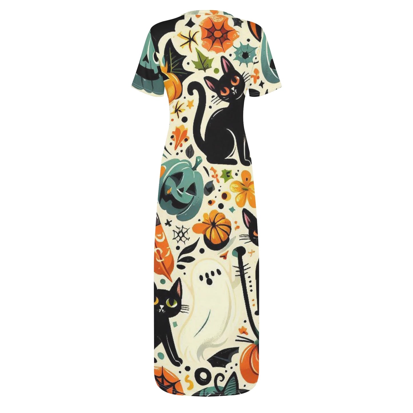 Womens Short Sleeve Dress Casual All Over Print Tshirt Long Dresses