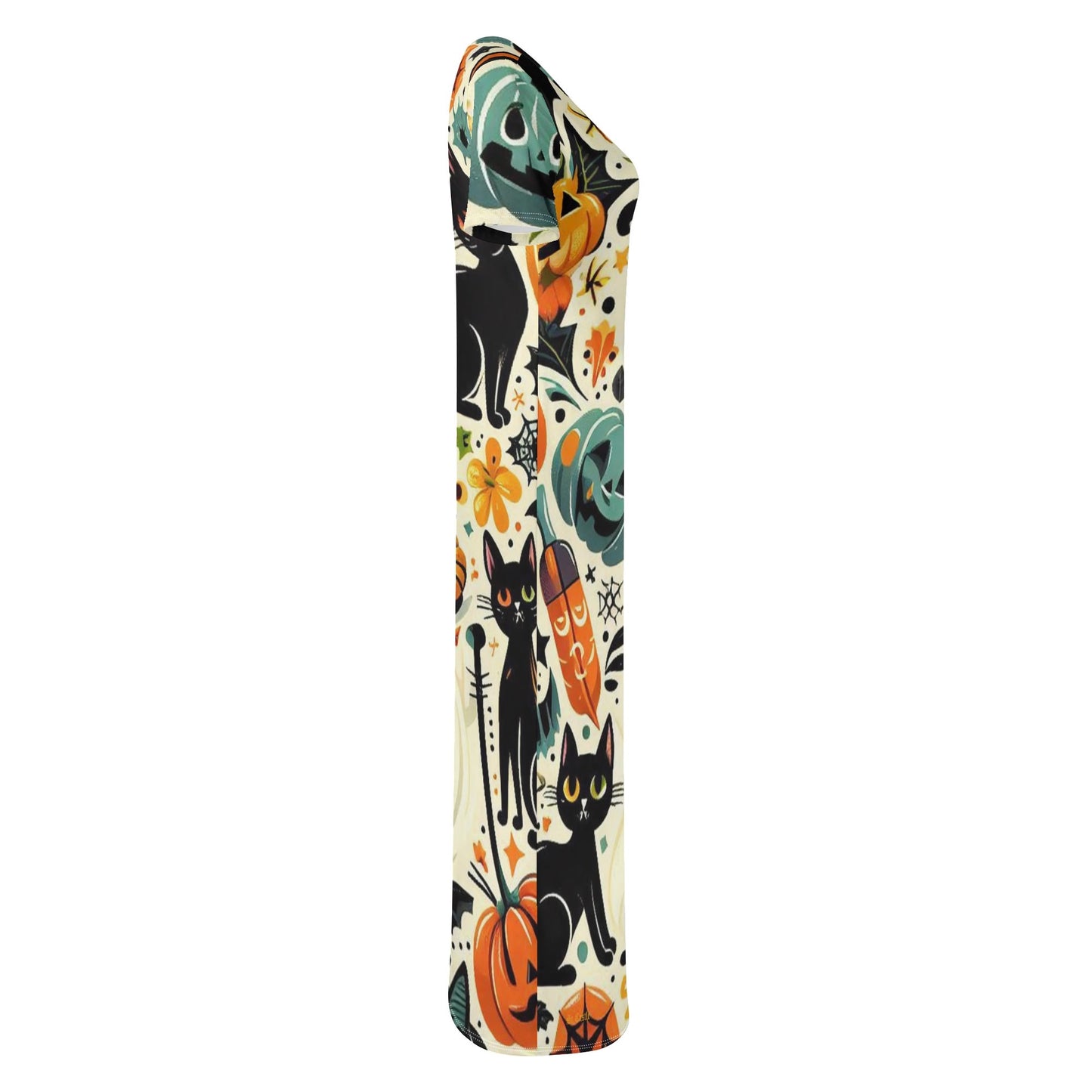 Womens Short Sleeve Dress Casual All Over Print Tshirt Long Dresses
