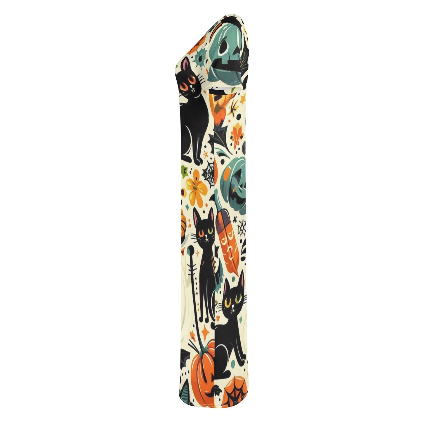 Womens Short Sleeve Dress Casual All Over Print Tshirt Long Dresses