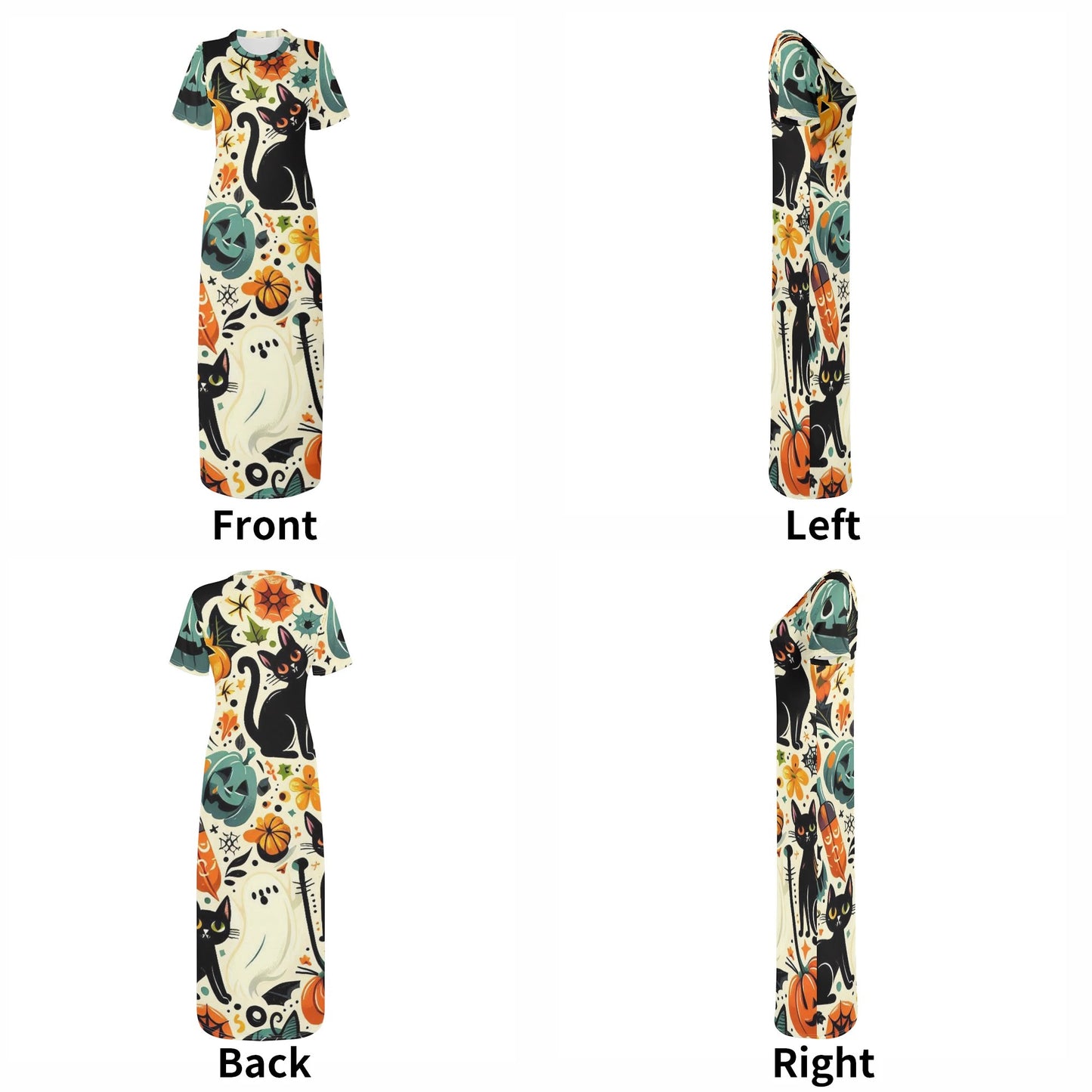 Womens Short Sleeve Dress Casual All Over Print Tshirt Long Dresses