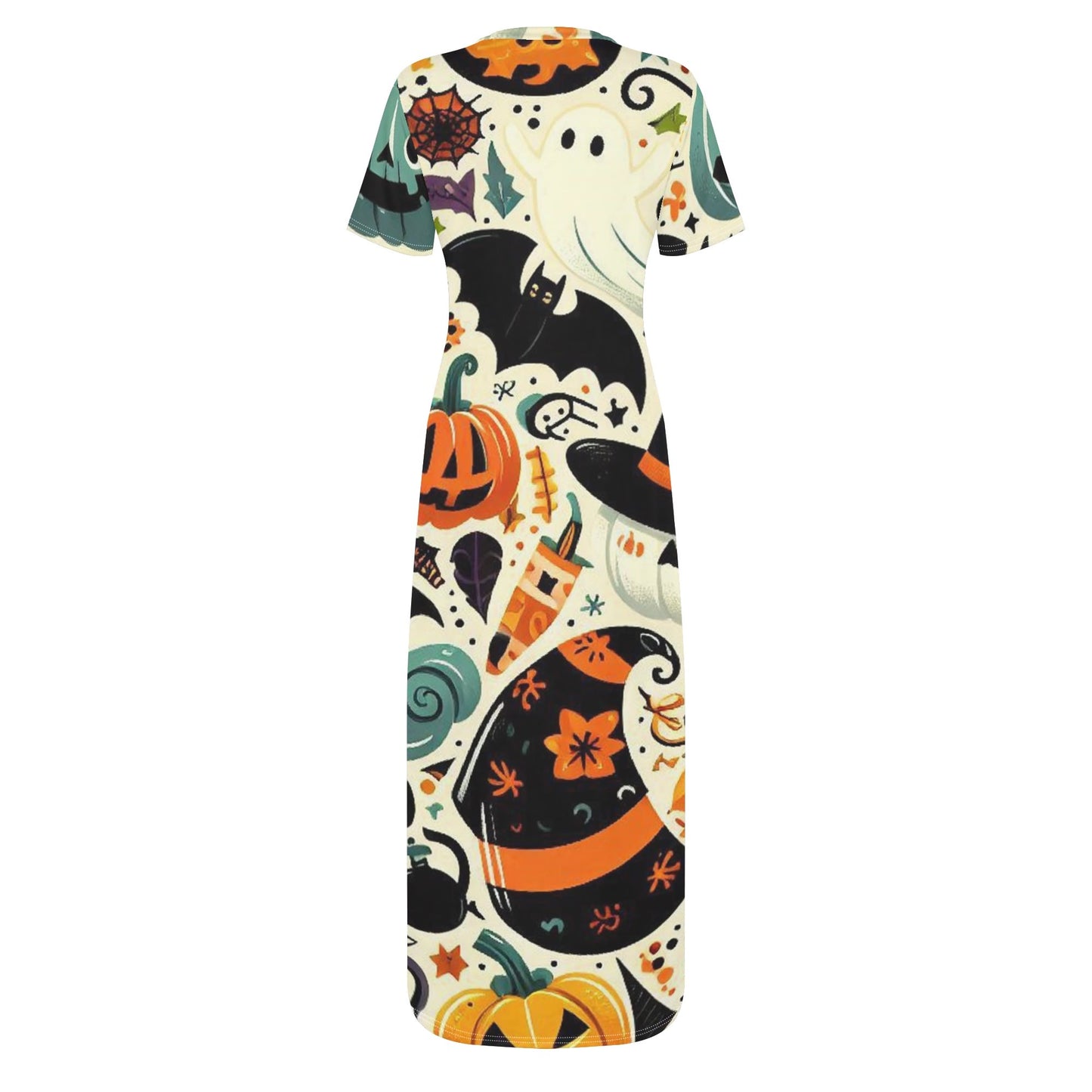Womens Short Sleeve Dress Casual All Over Print Tshirt Long Dresses