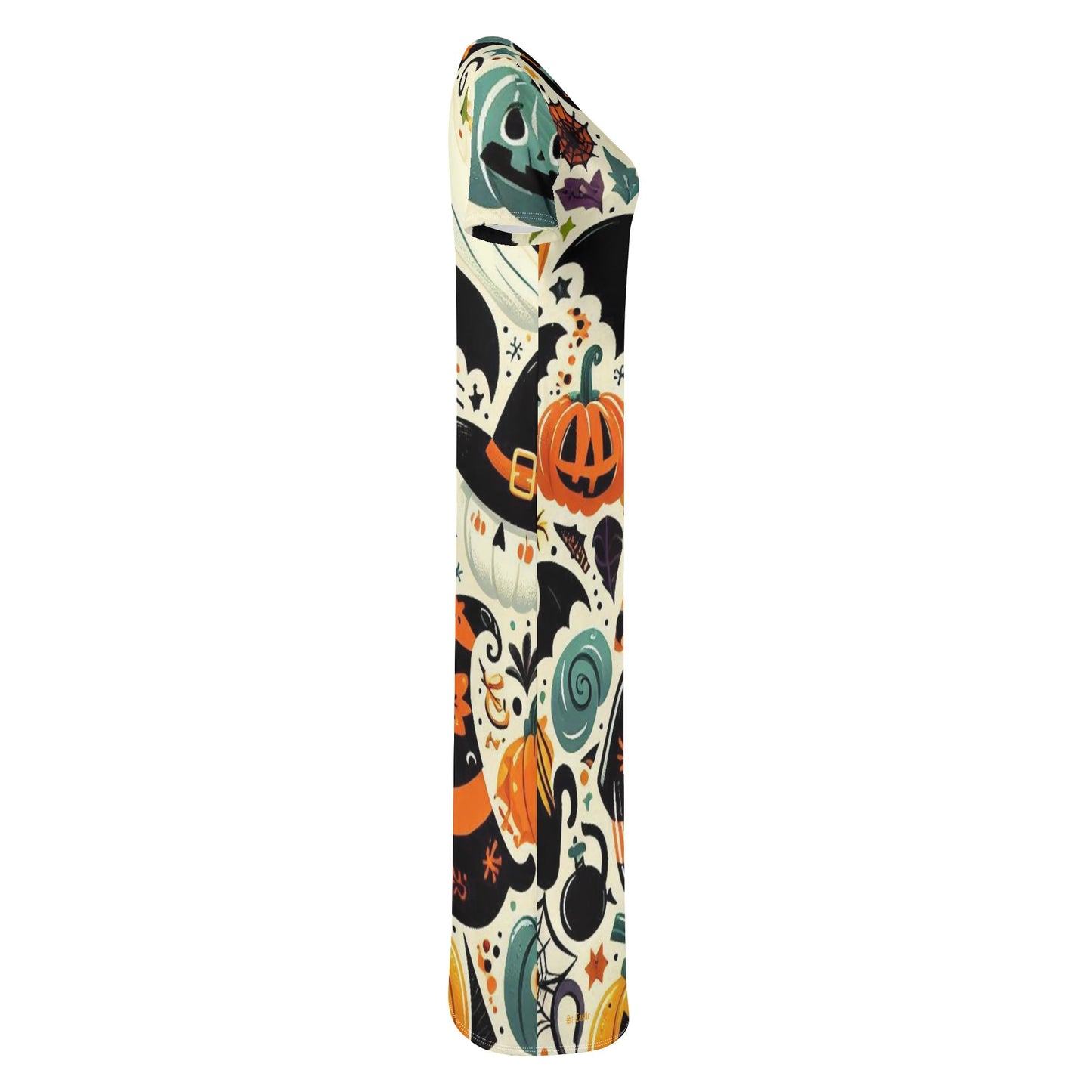 Womens Short Sleeve Dress Casual All Over Print Tshirt Long Dresses
