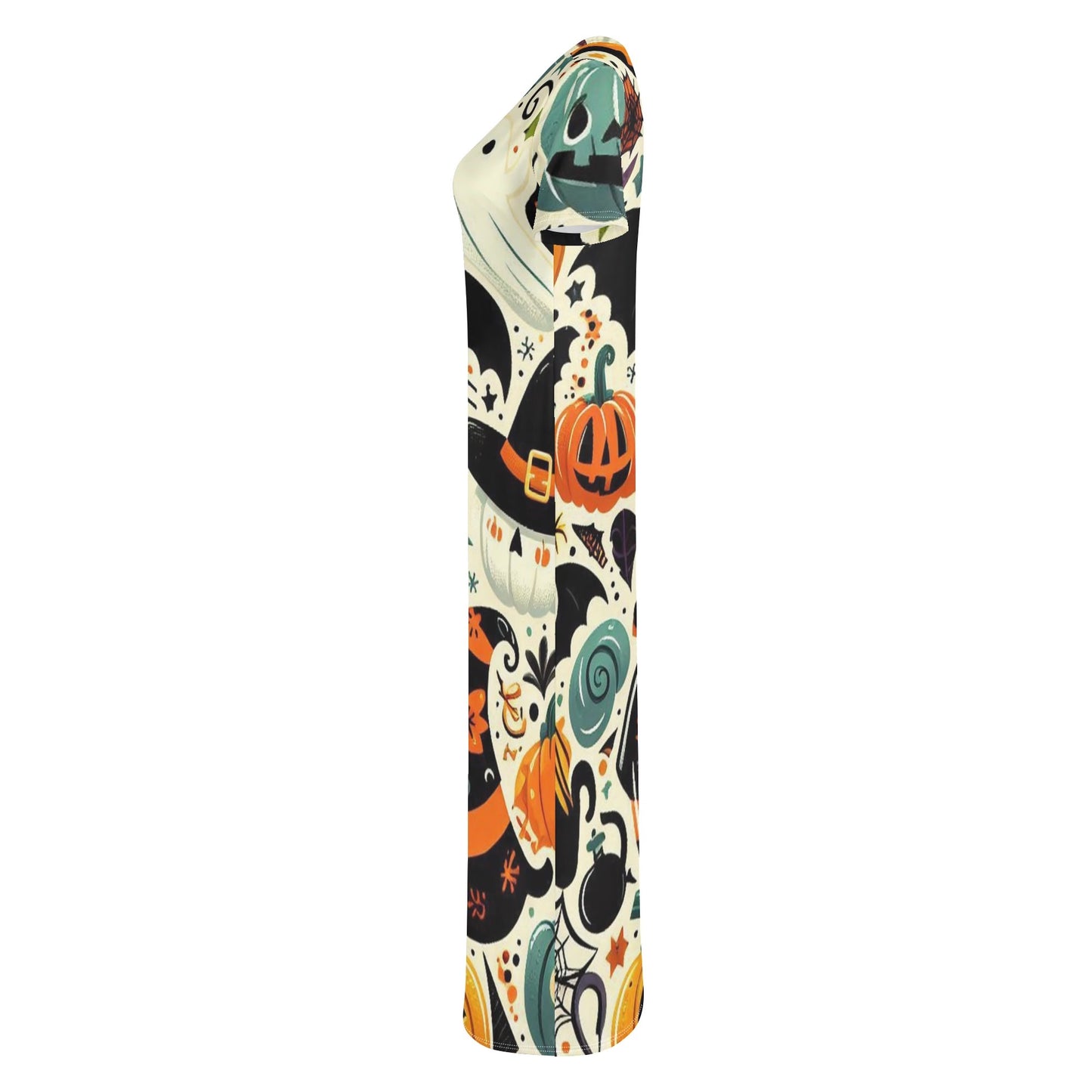 Womens Short Sleeve Dress Casual All Over Print Tshirt Long Dresses