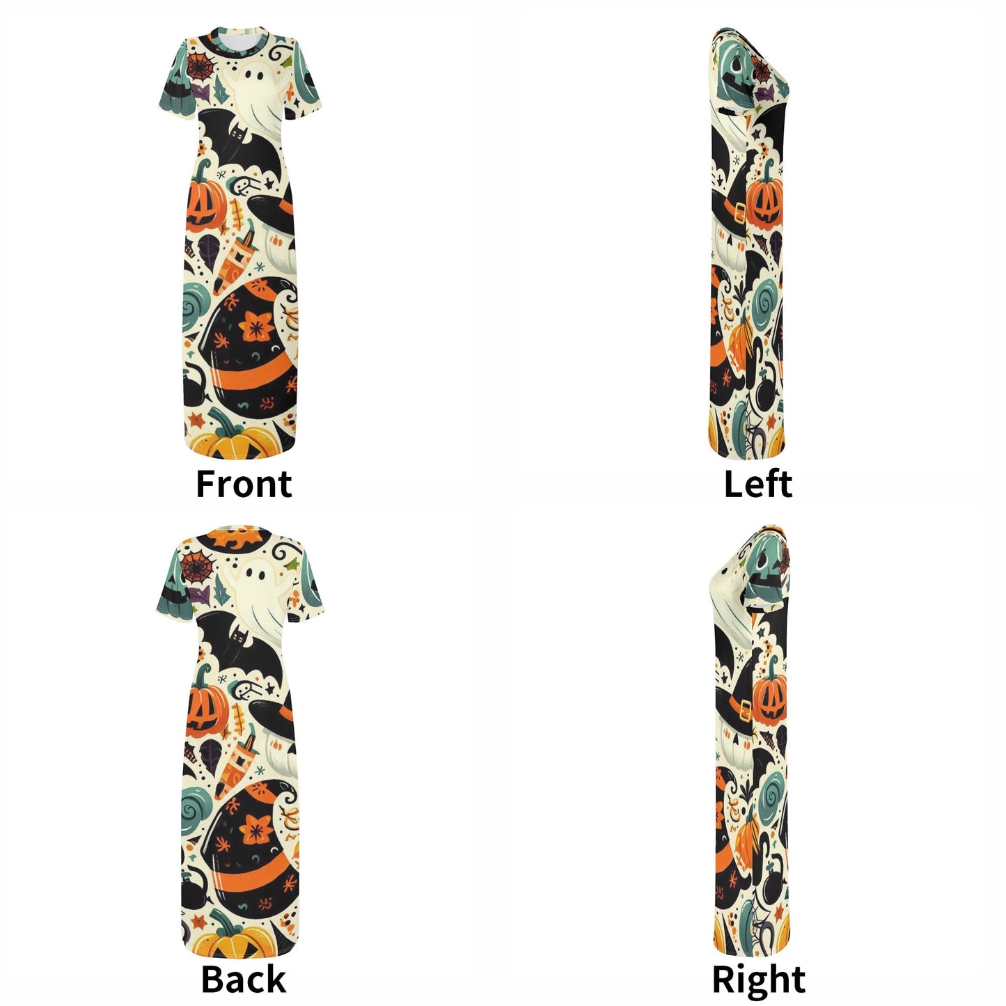 Womens Short Sleeve Dress Casual All Over Print Tshirt Long Dresses
