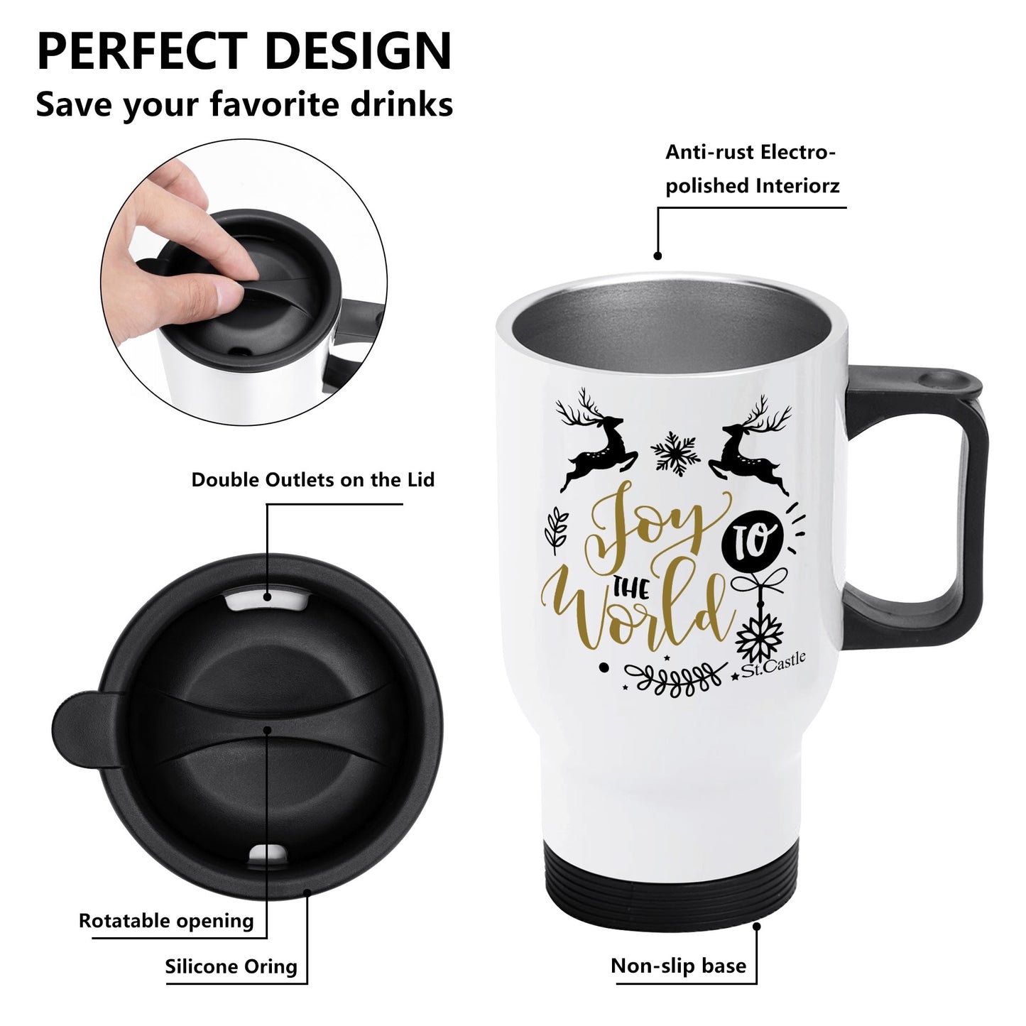 Stainless Steel Travel Coffee Mug (14 oz)