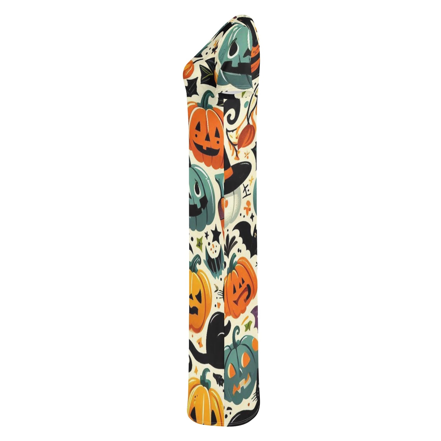 Womens Short Sleeve Dress Casual All Over Print Tshirt Long Dresses
