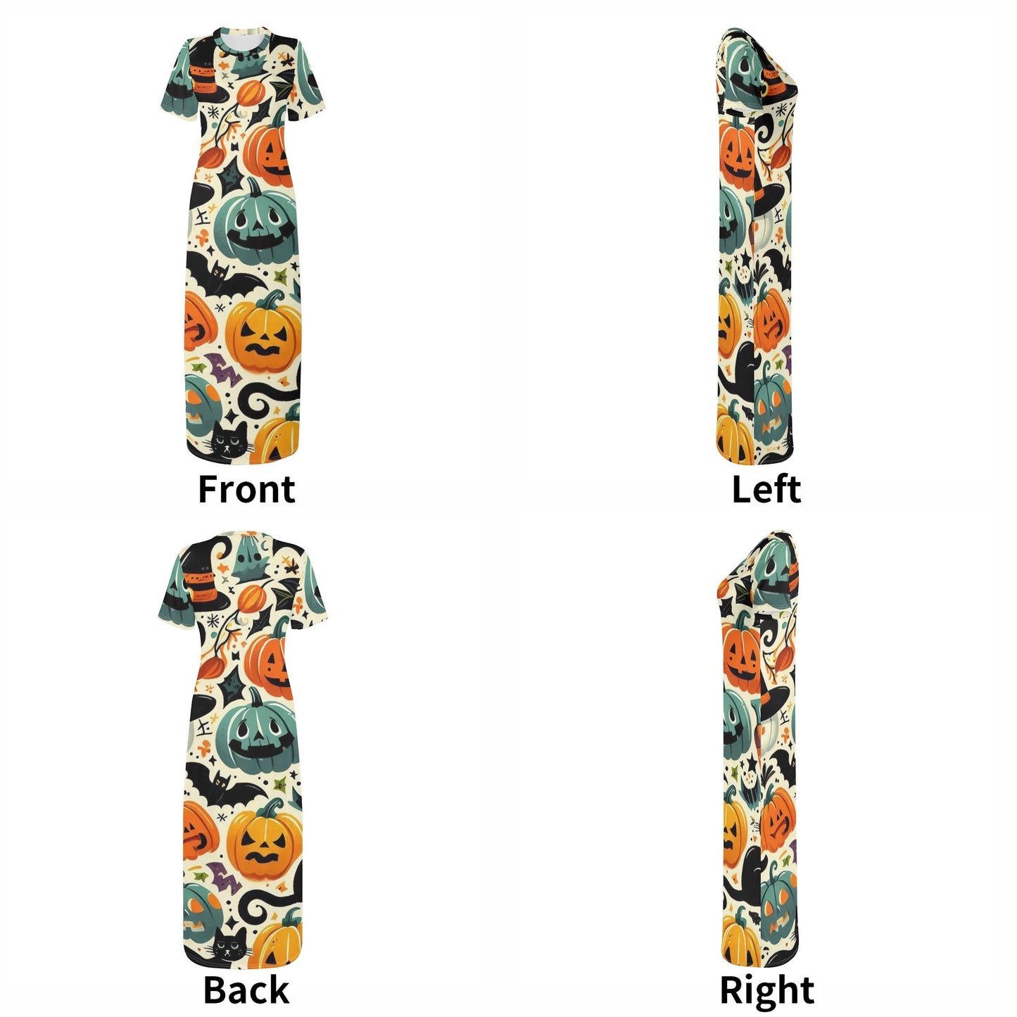 Womens Short Sleeve Dress Casual All Over Print Tshirt Long Dresses