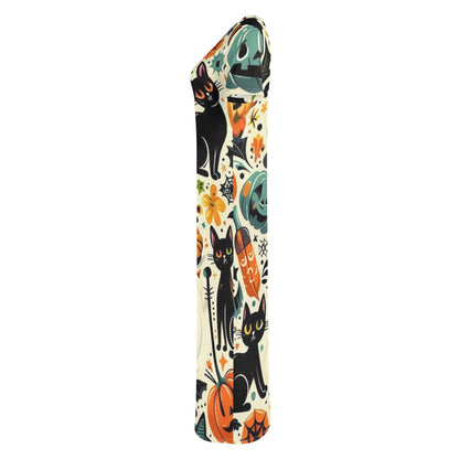 Womens Short Sleeve Dress Casual All Over Print Tshirt Long Dresses