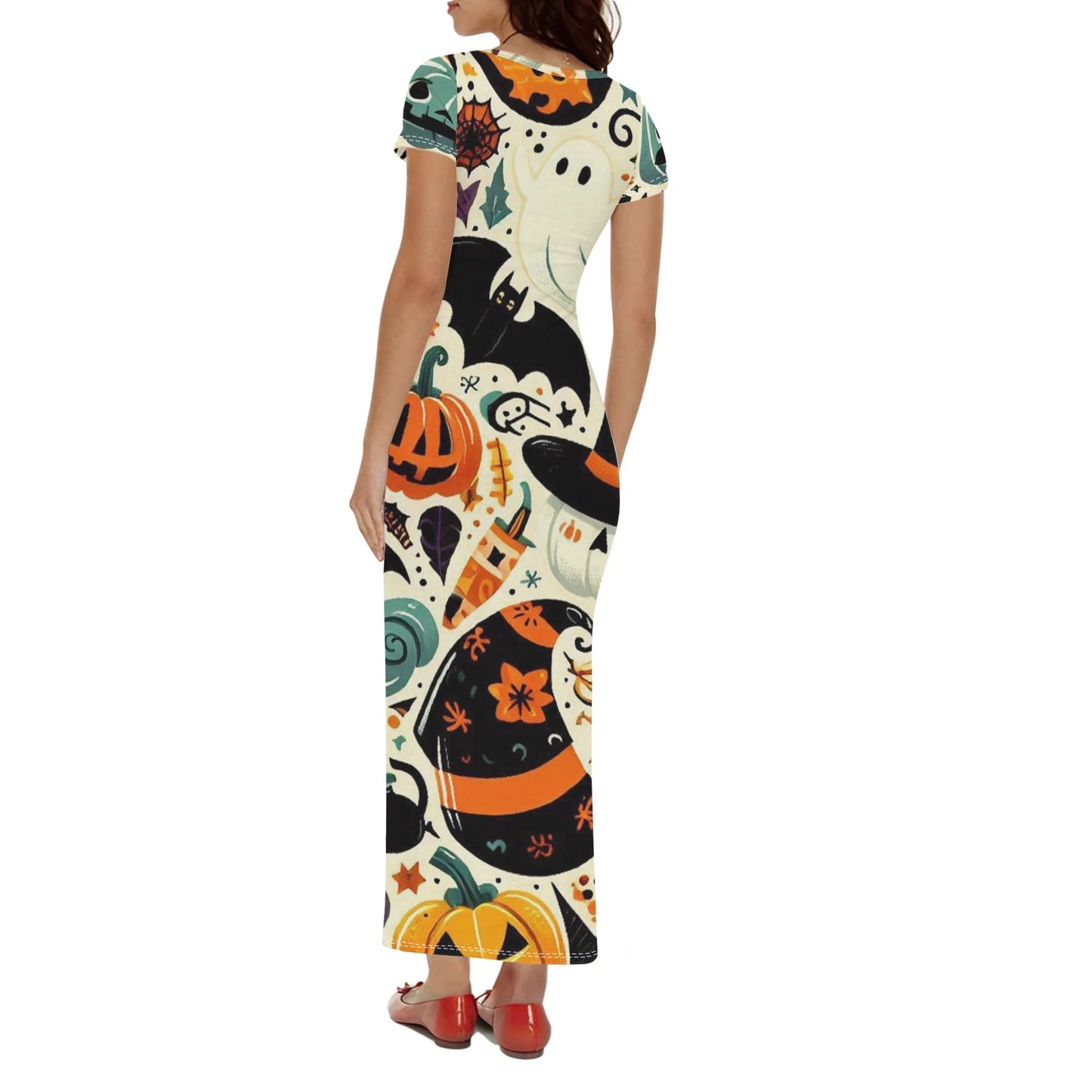 Womens Short Sleeve Dress Casual All Over Print Tshirt Long Dresses
